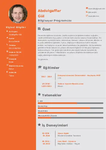 Bilgisayar Programcısı CV Örnekleri cv indir